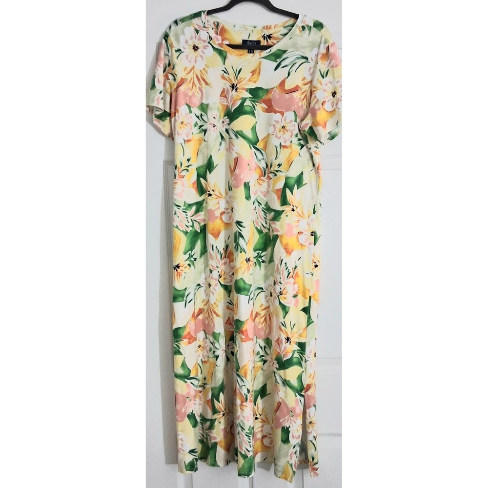 Denim & Co. Beach Dress Size LP Petite Jersey‎ Maxi Floral Tropical Side Splits